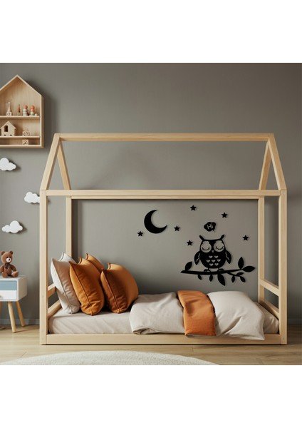 Uyuyan Baykuş Temalı Ahşap Duvar Tablosu