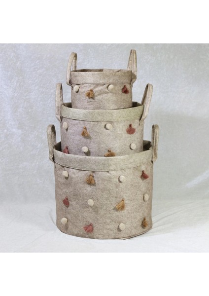 Katlanabilir Çok Amaçlı Ponponlu Yuvarlak Düzenleyici Saklama Kutusu Organizer Keçe Set