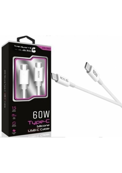 60W Usb-C Type-C Silikon Şarj Kablosu Hızlı Şarj, Dayanıklı ve Esnek Tasarım, Tüm Usb-C Ciha