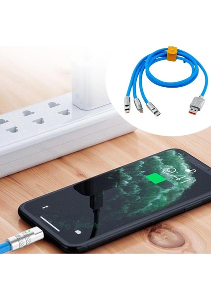 Kutulu 3 Şarj Aleti 1 Arada Çinko Alaşım Hızlı Şarj Kablosu Mavi 3 In 1