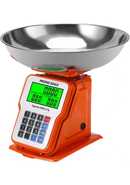30KG 1g Dijital Kefeli Terazi Pilli ve Adaptörlü Elektronik Tartı, Paslanmaz Çelik Tepsili Tutar