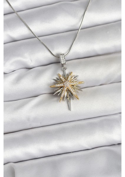 Bfs 316L Çelik Zincir Gümüş Renk Kutup Yıldızı Model Kadın Kolye