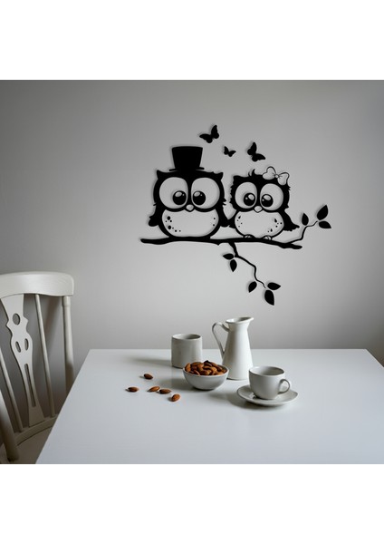 Baykuş Çift Temalı Ahşap Duvar Tablosu