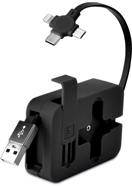 Cep Tipi Telefon Tutuculu Makaralı Uzayıp Kısalabilen 3'ü 1 Arada USB Şarj Kablosu
