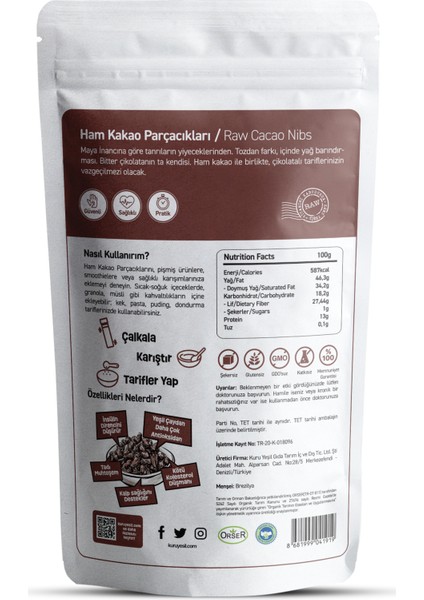 Ham Kakao Parçacıkları 150 gr – Cacao Nibs Katkısız Doğal Antioksidan Kaynağı Süper Gıda fiyatları