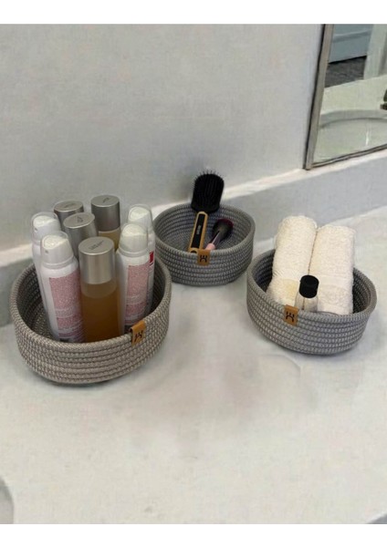 3'lü Hasır Görünümlü Sepet Seti | Çok Amaçlı Organizer | Banyo, Makyaj ve Raf Düzenleyici