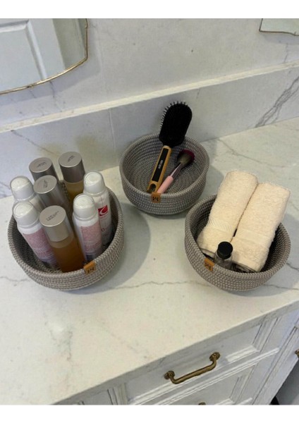 3'lü Hasır Görünümlü Sepet Seti | Çok Amaçlı Organizer | Banyo, Makyaj ve Raf Düzenleyici modelleri