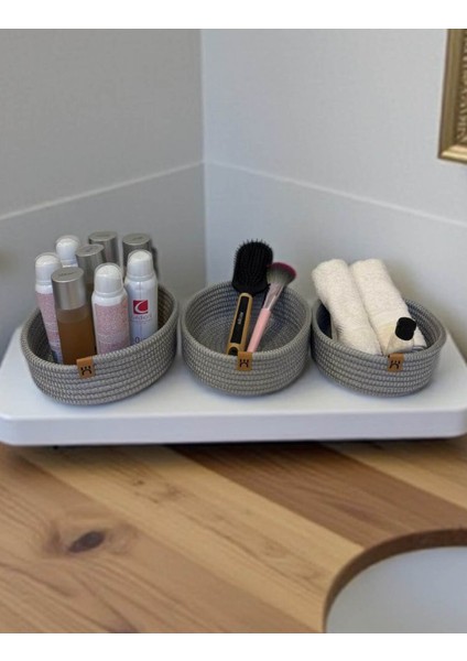 3'lü Hasır Görünümlü Sepet Seti | Çok Amaçlı Organizer | Banyo, Makyaj ve Raf Düzenleyici indirimleri
