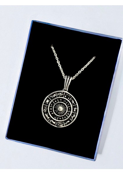 Burç Çemberi Astroloji Parlak Unisex Tasarım 925 Ayar Gümüş Kolye indirimleri