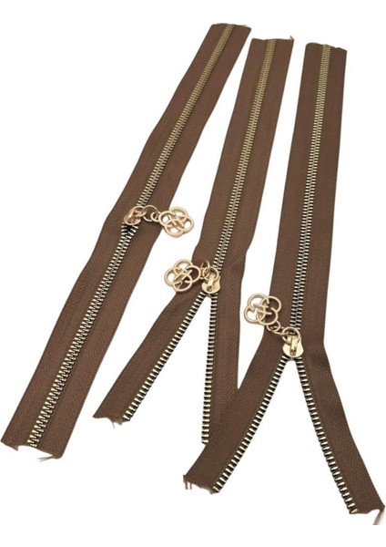 Başlıklı Fermuar Set 30 cm Light Gold Metal Vizon 3 Adet