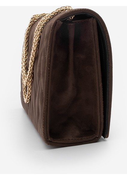 Kadın Altın Renkli Gold Zincirli Omuz Çantası Delbin Kahve Süet modelleri