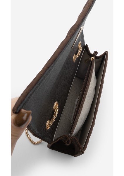 Kadın Altın Renkli Gold Zincirli Omuz Çantası Delbin Kahve Süet indirimleri