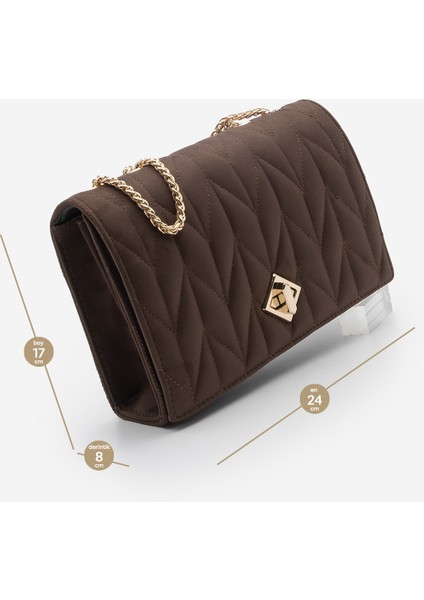 Kadın Altın Renkli Gold Zincirli Omuz Çantası Delbin Kahve Süet