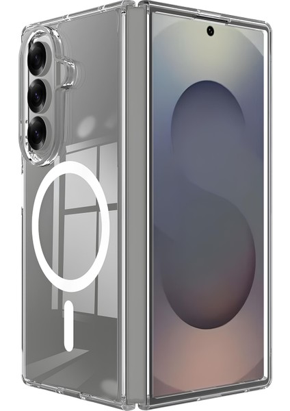 Samsung Galaxy Z Fold 7 Uyumlu Magsafe Sararmaz Şeffaf Sert Mika Silikon Kılıf