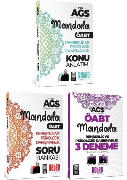 Retro Öabt Meb-Ags Rehberlik ve Psikolojik Danışmanlık Mandala Konu + Soru Bankası + 3 Deneme 3 Lü Set - Fatih Koca, Selim Sırrı Atay Retro Yayıncılık