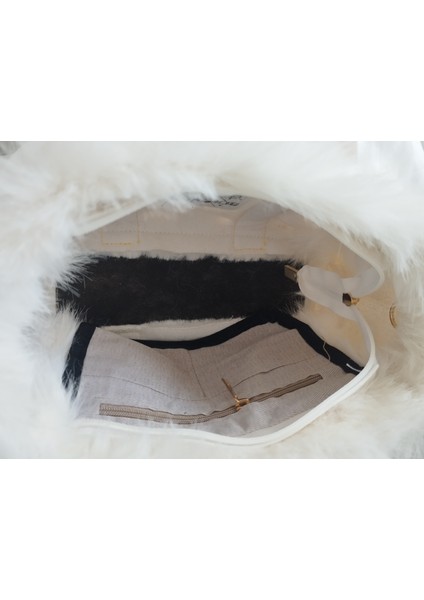 Vintage Peluş Kürk Model Sonbahar, Kış The Bag Bonjeur Kadın El, Kol, Omuz Çanta