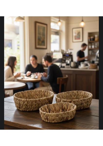 3'lü Oval Hasır Organizer Sepet