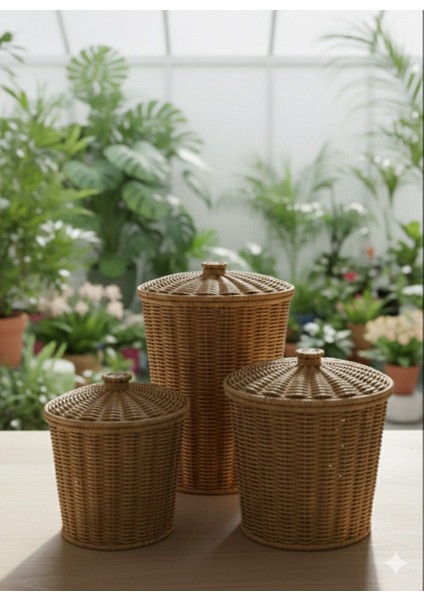 Rattan 3'lü Kapaklı Kova Sepet fiyatları