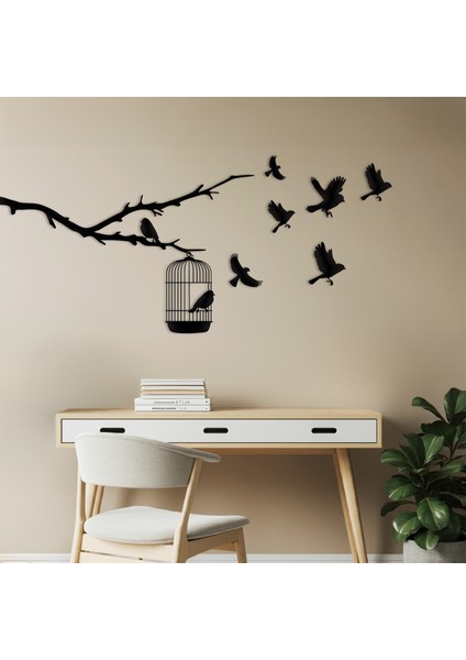 Kafesten Uçan Kuşlar Temalı Ahşap Duvar Tablosu