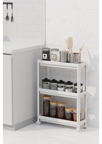 Beyaz Tekerlekli Dikdörtgen 3 Katlı Çok Amaçlı Raf, Düzenleyici Organizer fırsatları