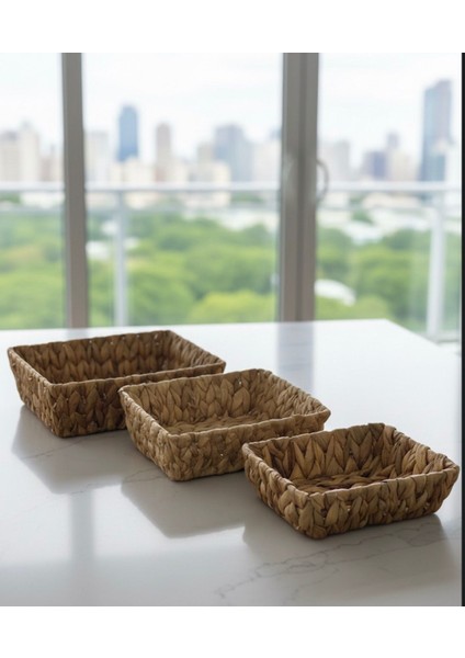 3'lü Dikdörtgen Hasır Organizer Sepet