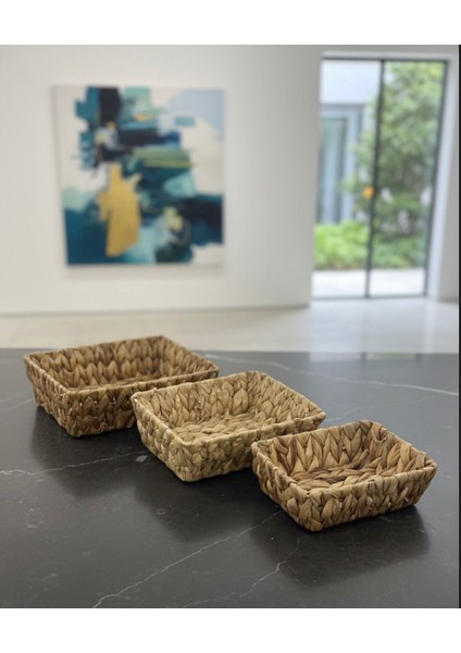 3'lü Dikdörtgen Hasır Organizer Sepet fiyatları