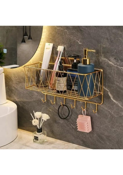 Şık Banyo Düzenleyici, Altın Renkli, Pratik Saklama Çözümü