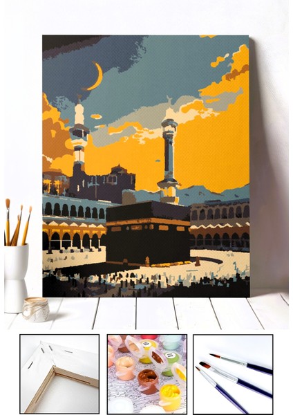 Sayılarla Boyama Seti - Mekke | Tuval Şasesine Gerili 40X50 Ölçü | Fırça ve Akrilik Boya Dahil