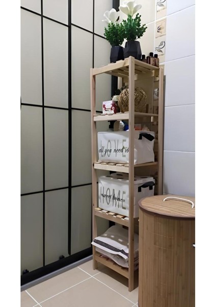 Doğal Ahşap 5 Raflı Banyo Rafı 30X30X120 Cm, Şık ve Fonksiyonel Depolama Çözümü fiyatları