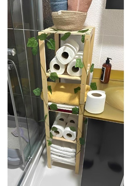 Doğal Ahşap 5 Raflı Banyo Rafı 30X30X120 Cm, Şık ve Fonksiyonel Depolama Çözümü modelleri