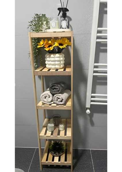 Doğal Ahşap 5 Raflı Banyo Rafı 30X30X120 Cm, Şık ve Fonksiyonel Depolama Çözümü indirimleri