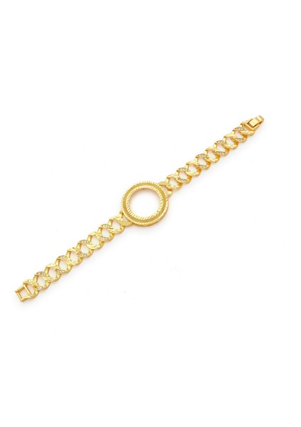 altın kaplama zirkon taşlı desenli yarım çerçeveli zincir bileklik blk-1204