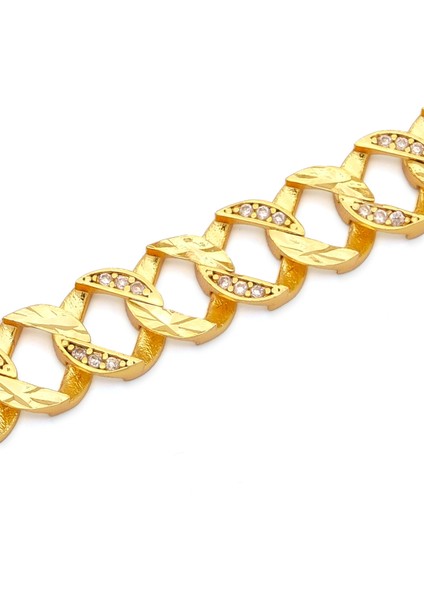 altın kaplama zirkon taşlı desenli yarım çerçeveli zincir bileklik blk-1204 fırsatları