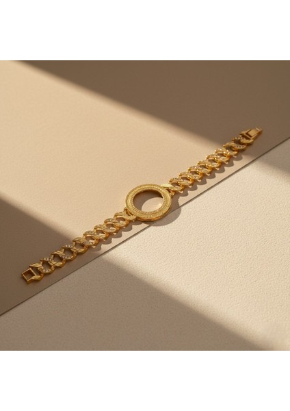 altın kaplama zirkon taşlı desenli yarım çerçeveli zincir bileklik blk-1204 indirimleri