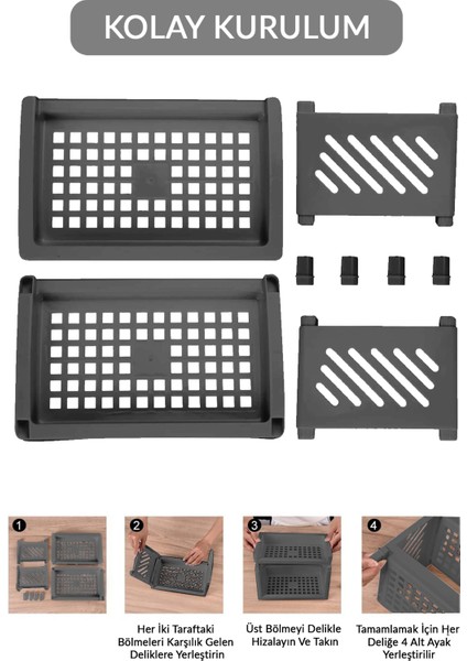 Gri 2'li Çift Katlı Banyo Düzenleme Rafı ve Organizer Seti