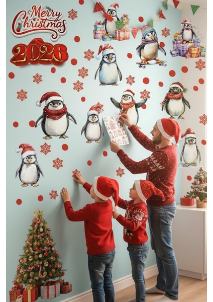 2026 Yeni Yıl Şeffaf Çift Taraflı Yılbaşı Penguenleri Kapı Dolap Pencere Sticker Seti fiyatları