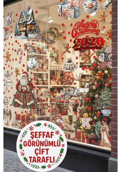 Çift Taraflı Yılbaşı Sticker Seti Noel Baba, Karlı Ev, ve Kurabiye Adam Kapı, Dolap, Cam Süsü fiyatları