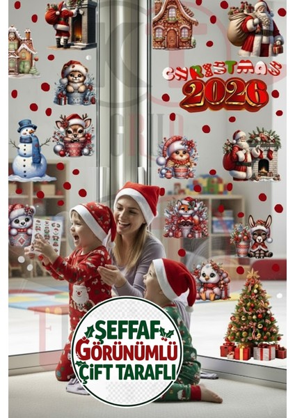 Sevimli Noel Hayvanları ve Kardan Adam Sticker Seti - Yılbaşı Duvar Kapı Dolap Veya Cam Dekoru