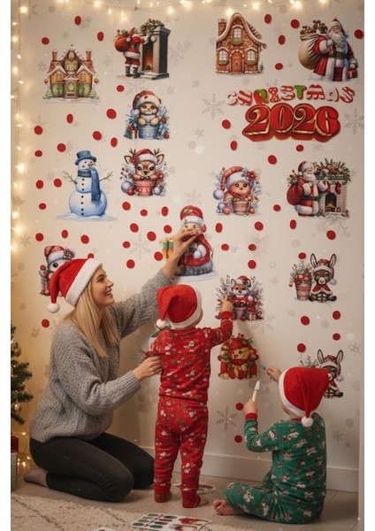 Sevimli Noel Hayvanları ve Kardan Adam Sticker Seti - Yılbaşı Duvar Kapı Dolap Veya Cam Dekoru fiyatları