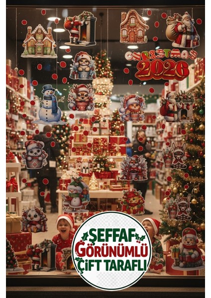 Sevimli Noel Hayvanları ve Kardan Adam Sticker Seti - Yılbaşı Duvar Kapı Dolap Veya Cam Dekoru modelleri