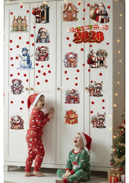 Sevimli Noel Hayvanları ve Kardan Adam Sticker Seti - Yılbaşı Duvar Kapı Dolap Veya Cam Dekoru fırsatları