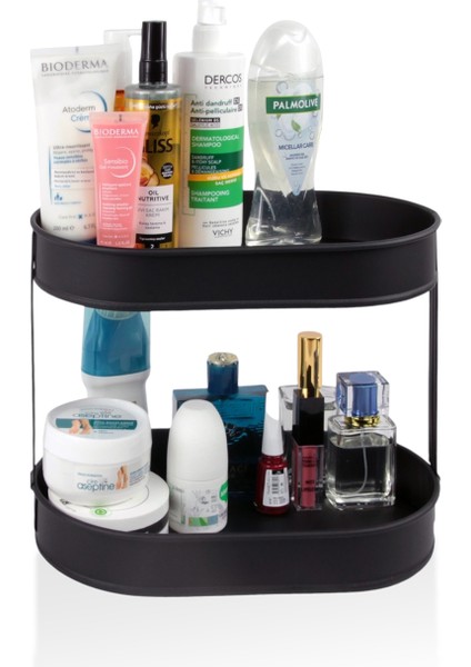 Iki Katlı Çok Amaçlı Pratik Organizer, Şık ve Kullanışlı Siyah Renkli Düzenleyici