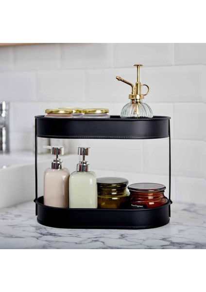 Iki Katlı Çok Amaçlı Pratik Organizer, Şık ve Kullanışlı Siyah Renkli Düzenleyici