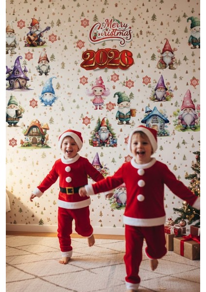 Çift Taraflı Şeffaf Sevimli Noel Cüceleri Masalsı Evler Kar Taneleri Yılbaşı Sticker Seti fırsatları