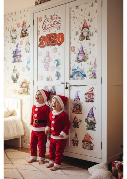 Çift Taraflı Şeffaf Sevimli Noel Cüceleri Masalsı Evler Kar Taneleri Yılbaşı Sticker Seti indirimleri