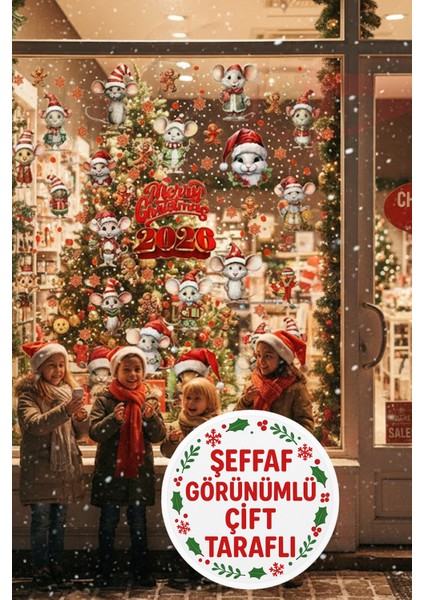 Şeffaf Görünümlü Çift Taraflı 2026 Yeni Yıl Fareleri ve Tavşanları Kapı Dolap Cam Sticker Seti fiyatları