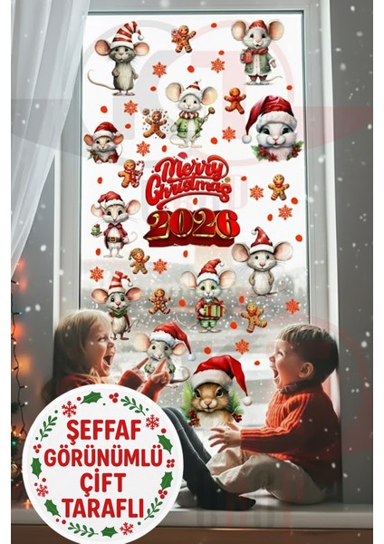 Şeffaf Görünümlü Çift Taraflı 2026 Yeni Yıl Fareleri ve Tavşanları Kapı Dolap Cam Sticker Seti fırsatları
