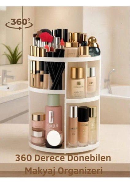 360° Dönen Makyaj Organizeri Beyaz – Pratik ve Şık Saklama Çözümü