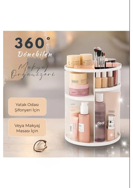 360° Dönen Makyaj Organizeri Beyaz – Pratik ve Şık Saklama Çözümü fiyatları