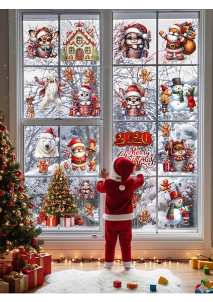 Yeni Yıl Yılbaşı Figürleri Hoşgeldin 2026 Yeni Sezon Cam Kapı Duvar Sticker Seti